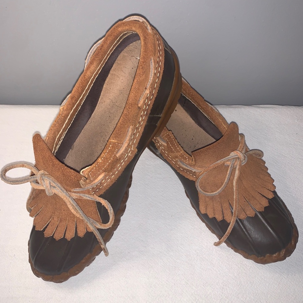 L.L. Bean Vintage Brown Duck Wet Weather Slip On Shoes Size 6 Kiltie Tassel